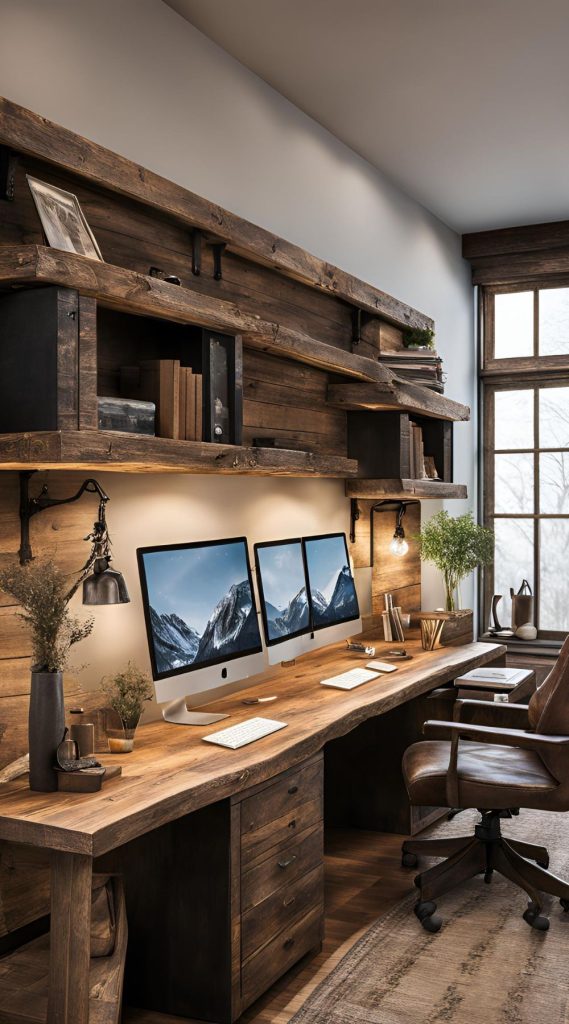 Rustic and Vintage Two Monitor Office Setup